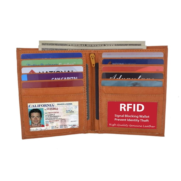 RFID Blocking Genuine Leather Men's European Hipster Bifold Wallet 10 Card 2 ID