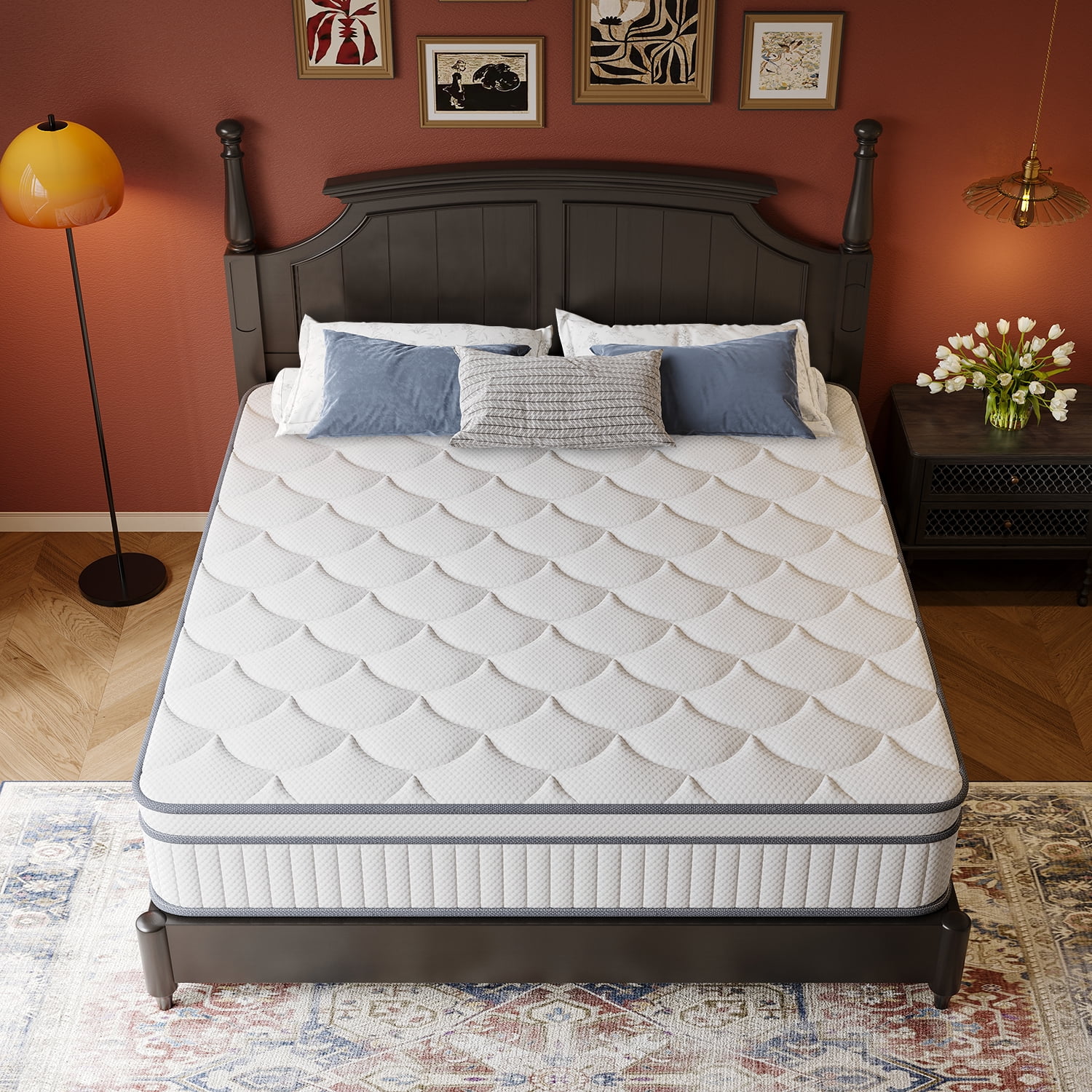 Queen Mattress in a Box, 14 inch Queen Size Medium Hybrid Mattress with Memory Foam and Box Spring