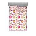 thumbnail image 2 of Ambesonne Cartoon Fitted Sheet & Pillow Sham Set, Flowers Heart Shapes, Twinxl, Lime Purple Red, 2 of 3