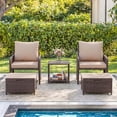 thumbnail image 2 of ELPOSUN 5 Piece Patio Furniture Set, Outdoor PE Wicker Chairs for Two with Ottoman Underneath,Beige, 2 of 8