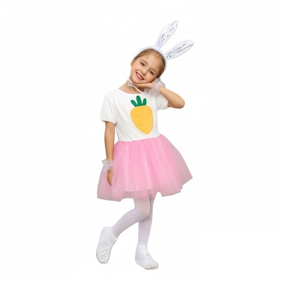 Easter Bunny Kids Short Sleeve Tutu Tulle Dresses and Headband Set Dress up Performance Stage Outfit Outfits for Girls 9-10 Years