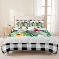 thumbnail image 3 of Quilts Twin Size Bedding Set, Black Plaid Summer Botanical Lightweight Quilted Comforter, Tropical Monstera Spring Floral Soft Bedspread Coverlet with Pillow Covers for All Season, 68" x 86", 3 of 9