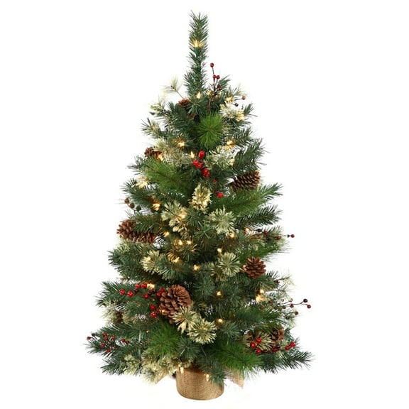 Vickerman Christmas Tree 22391 Nisswa Berry Pine 35 Clear Lights with Berries and Cones 2'