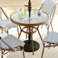 thumbnail image 5 of Martha Stewart 31.5" Round Indoor-Outdoor Bistro Dining Table with Natural Woodgrain Aluminum Finish Frame and White/Navy Woven Rattan Tabletop, 5 of 10