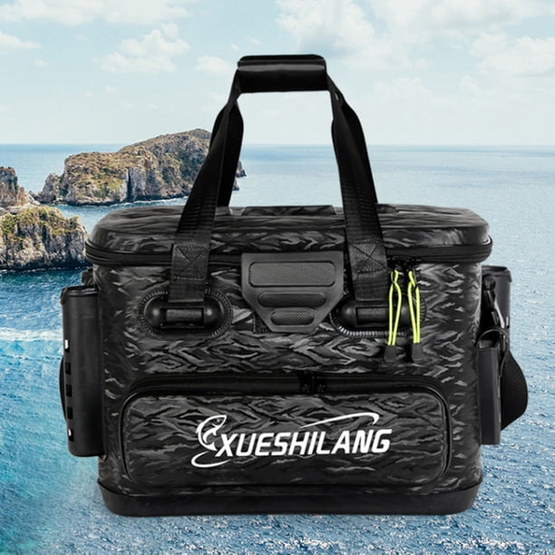 Cubo De Pesca Bolsa de aparejos de pesca 43L Cubo de pesca multifuncional EVA (L negro con caja)