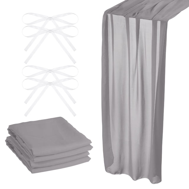 2 Paquete 10 Pies Chifón Mesa Camino, 28 x 120 Pulgadas Rústico Gasa Mantel Transparente Boda Mesa Camino para Boda Nupcial Fiesta Mesa Decoraciones, Gris