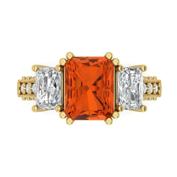 Three-Stone Engagement Ring for Women - 4.27ct Simulated Red Diamond in 14K Yellow Gold Promise Ring