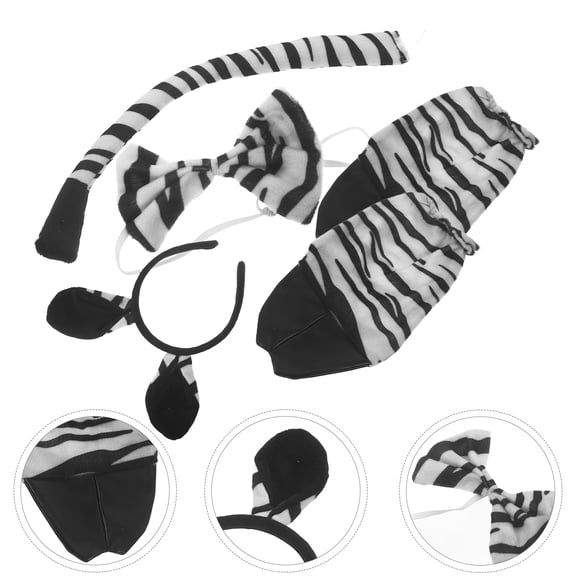 TABLZONE Zebra Costume Kit Multi Plush Ears Headband Bow Tie Tail Gloves Party