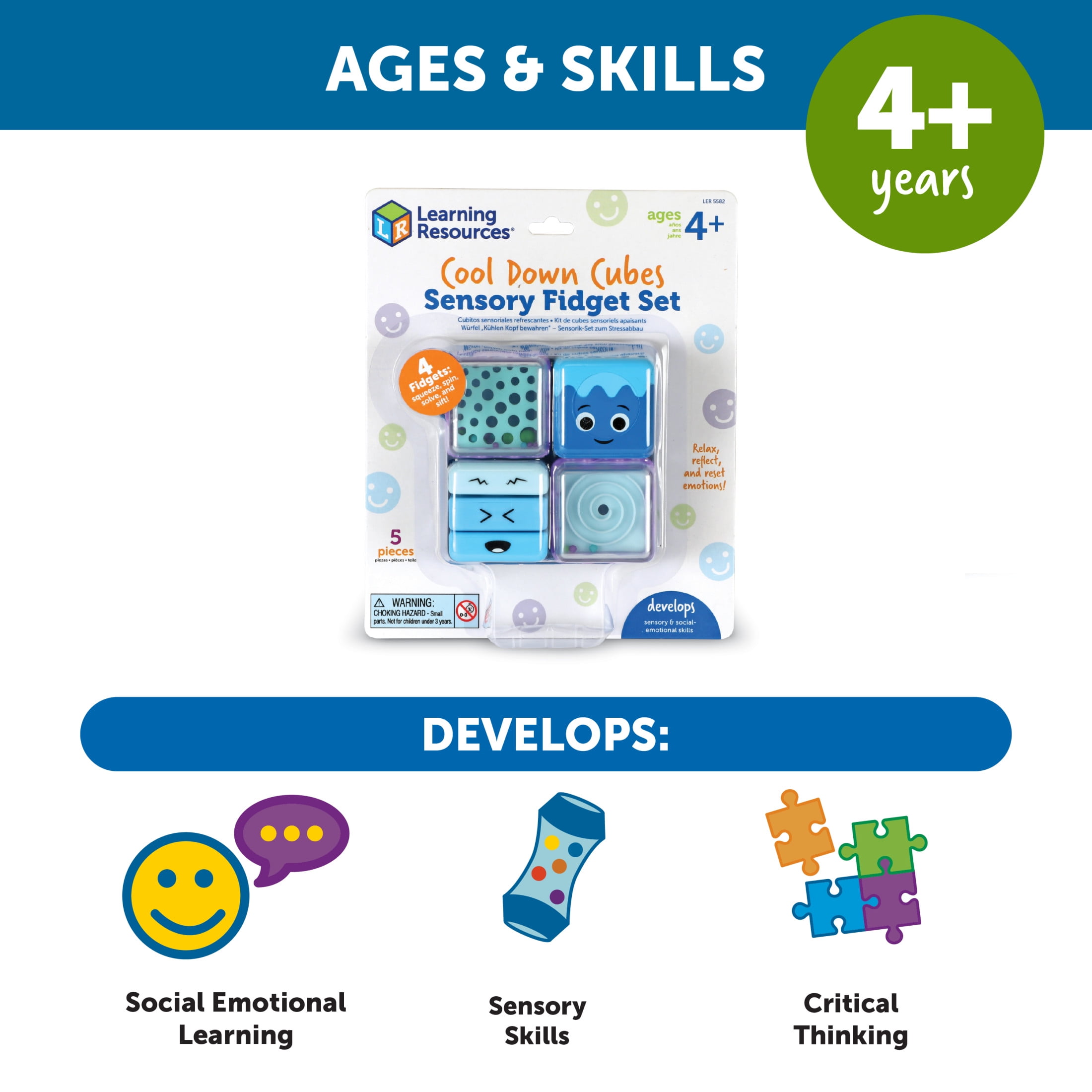 Learning Resources Cool Down Cubes Sensory Fidget Set - Calming Corner Activities, Ages 4+