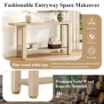 thumbnail image 3 of GZXS 63" Minimalist Console Table with Bottom Shelf, 2-Tier Entryway Sofa Table for Hallway, Living Room, Foyer, Corridor – Solid Pine Legs, MDF Top, Gold Metal Accents (Natural), 3 of 10