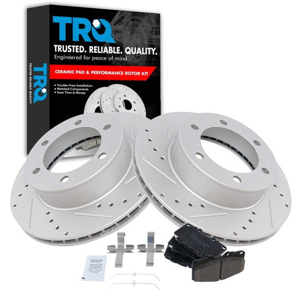 TRQ Front Performance Brake Pad & Rotor Kit Brake Pads Brake Rotors Set Ceramic Premium G-Coated Fits Select 1999-2004 Toyota Tacoma