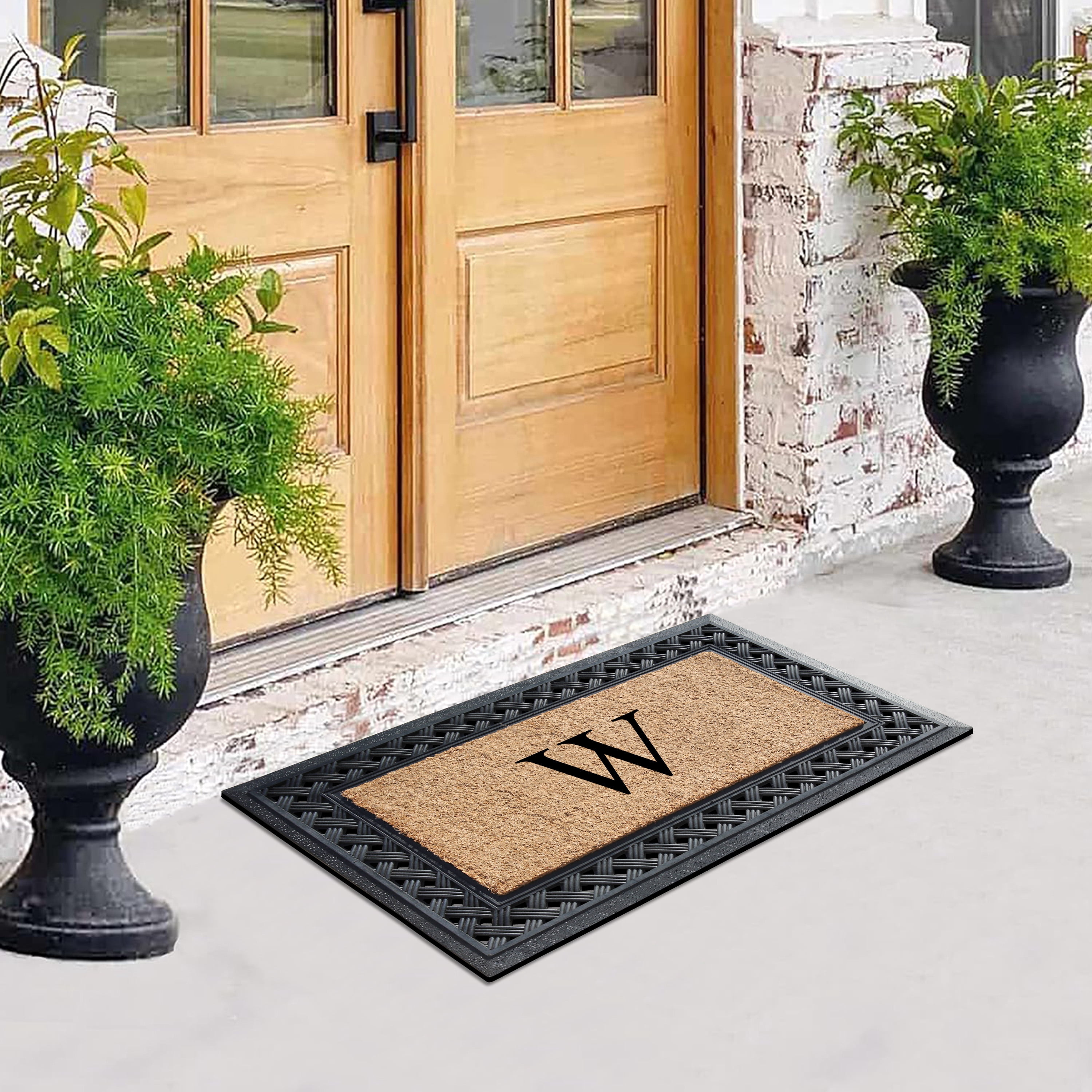 A1 Home Collections Paisley Rubber and Coir Outdoor Doormat, Non-Slip Backing, Black/Beige 23 x 38
