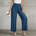 thumbnail image 2 of JGGSPWM Women's Wide Leg Pants Summer Solid Color Casual Elastic Waist Long Lounge Travel Pants Trousers with Pockets Blue L, 2 of 8