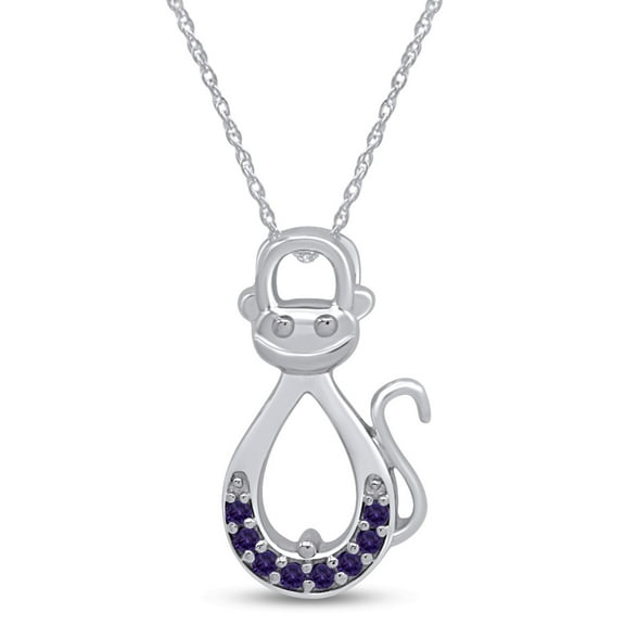 Infinity Monkey Pendant Necklace In 14K White Gold Over Sterling Silver