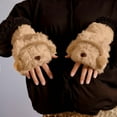 thumbnail image 2 of Adorable Bear Headphone Mittens Winter Warm Lined Full Coverage Fingerless Handwear for Outdoor Enthusiasts,Coffee, 2 of 5