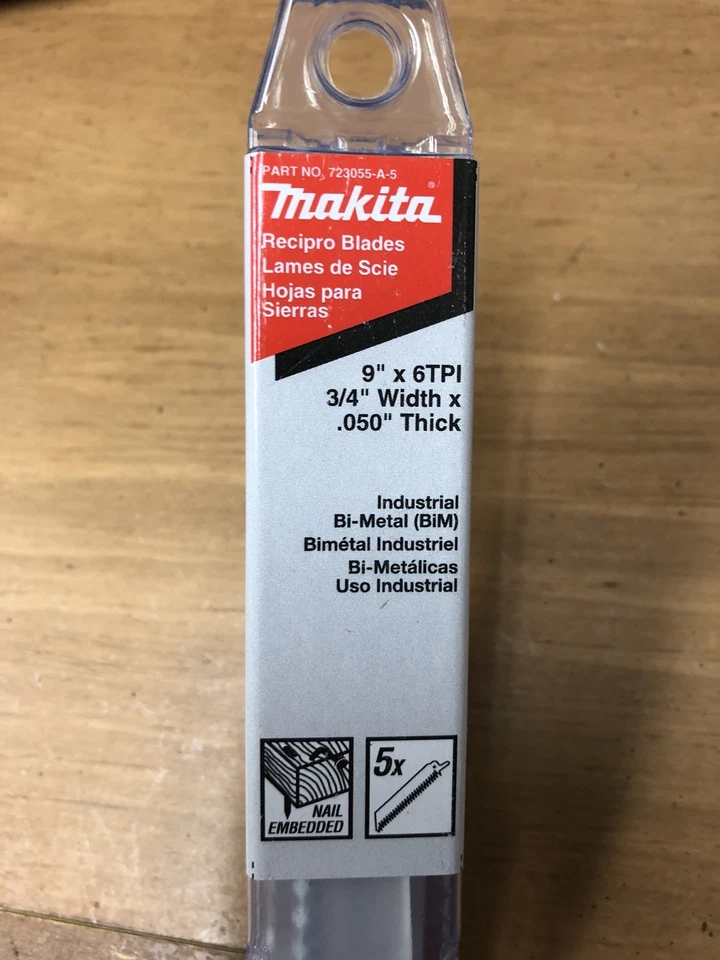 CIRCLE- Makita 723055-A-5 9-Inch 6-Tpi Wood Cutting Reciprocating Saw Blades, Pack Of 5