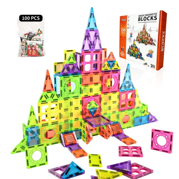 Askmuse 250PCS Magnetic Tiles, Magnet Building Toys for Kids, Christmas STEM Building Magnetic Blocks Set, Strong Magnetic Construction Tiles, Creative Educational Gift for Toddlers Boys Girls 3 