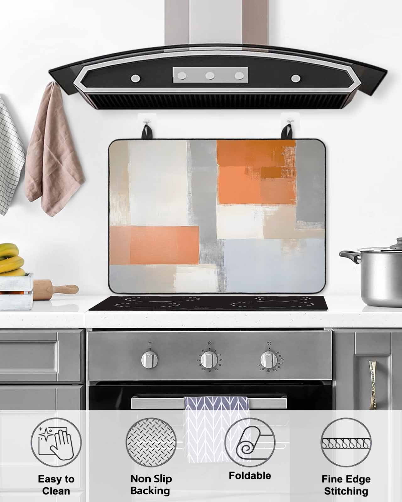 nqOlkjepod Large Induction Cooktop Protector Mat 24"x21", Burnt Orange Grey Stove Top Covers for Electric Stove, Abstract Art Color Block Decorative Stove Burner Cover Mats, Glass Top Stove Cover