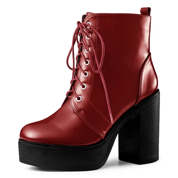 Botines tacón grueso con Cordón Y cremallera para Mujeres Allegra K Rojo 37