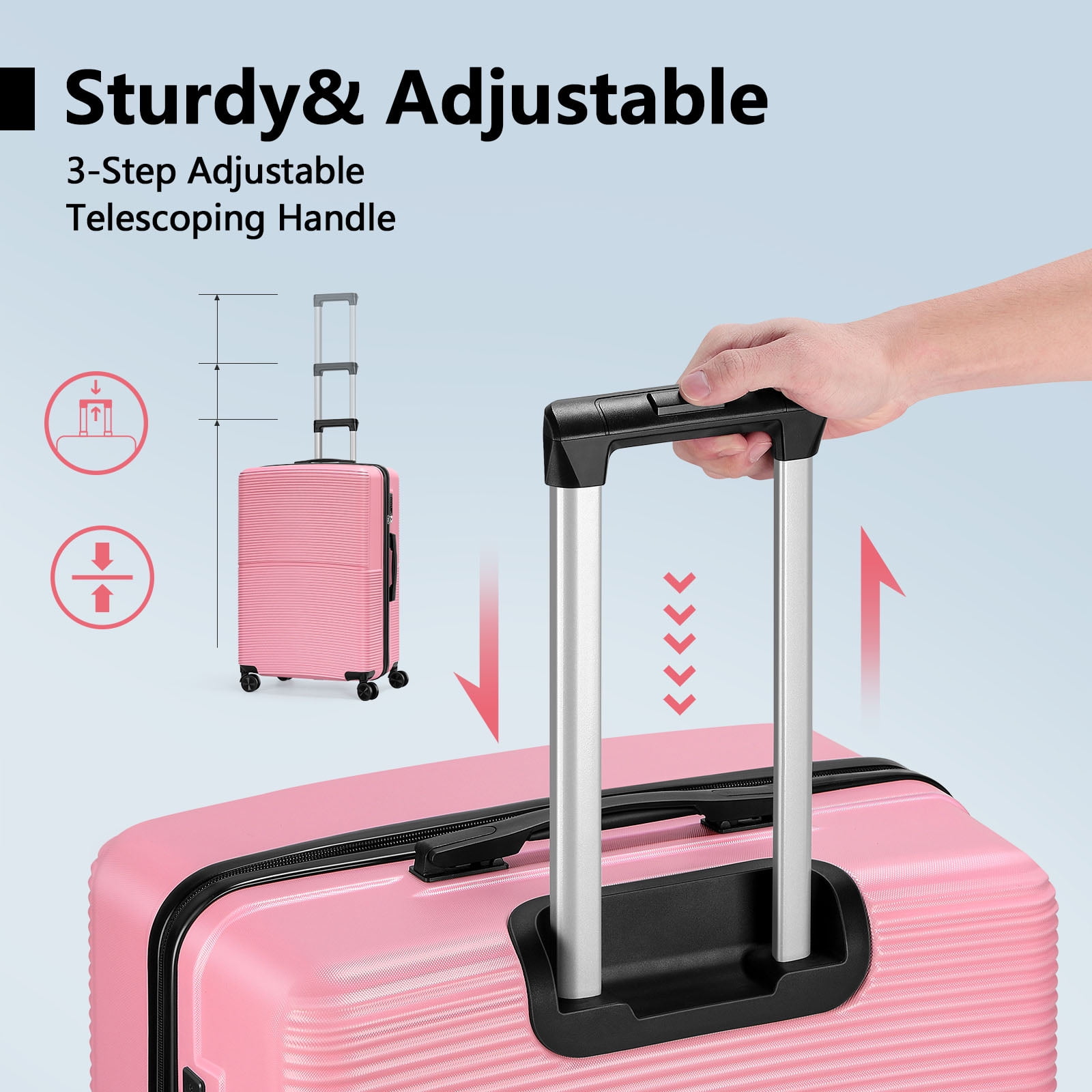 Hikolayae Hardside Spinner Luggage Sets in Pink, 3 Piece, TSA Lock