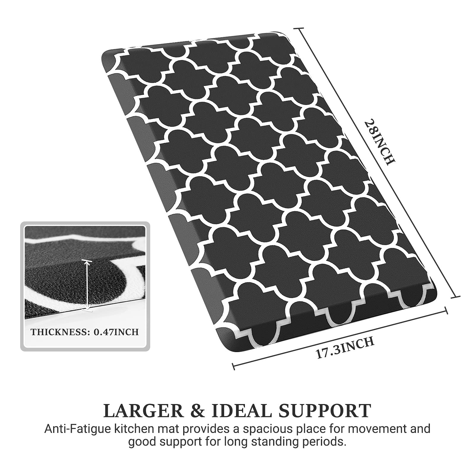 DEXI Kitchen Rugs and Mats Cushioned Anti Fatigue Comfort Runner Mats for  Floor Rugs Waterproof Standing Rugs Set of 3,17x29+17x59+17x95 Black