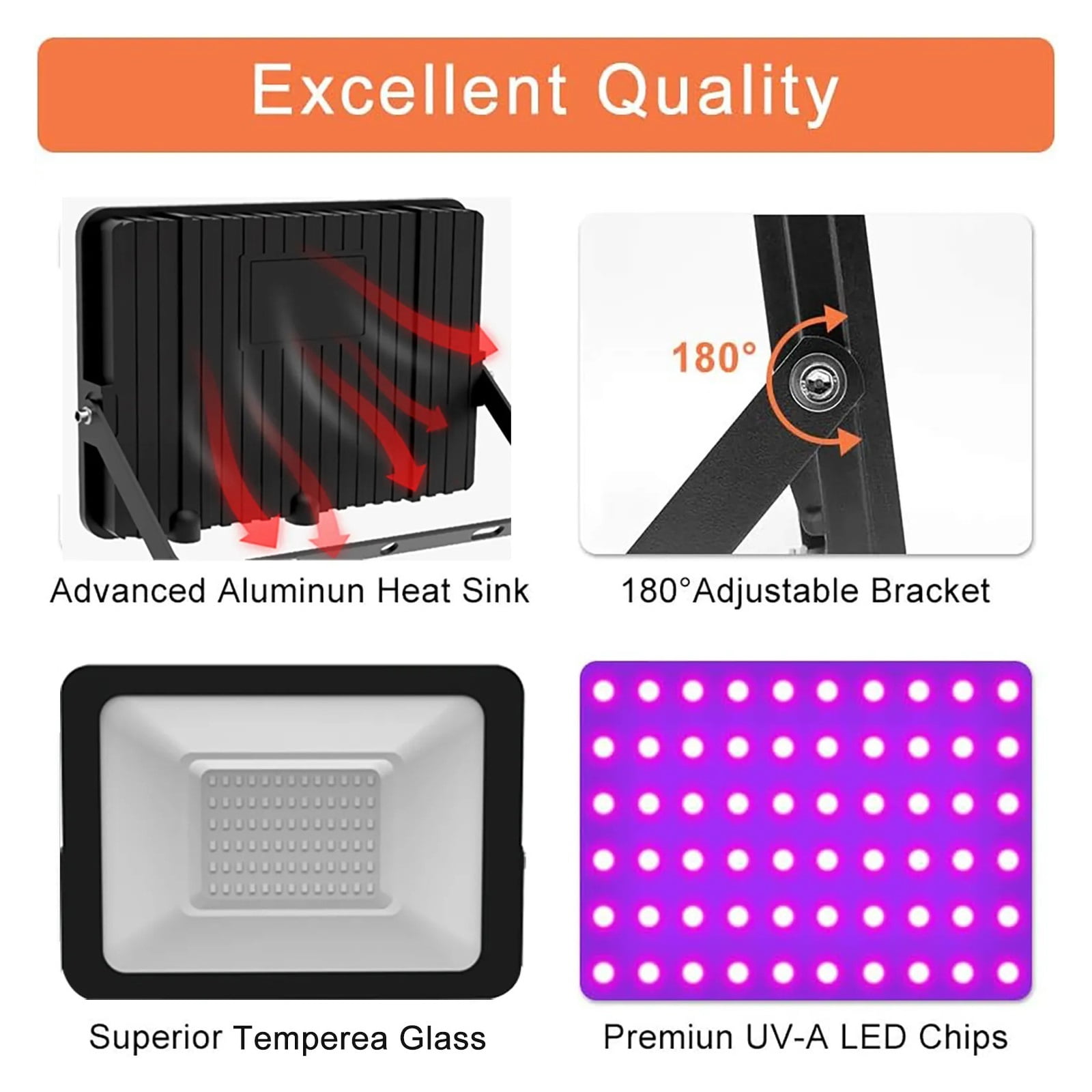 50W UV Black Light 395nm-405nm IP66 Waterproof Outdoor UV Flood Light For Blacklight Party Stage Lighting Aquarium Body Paint ,Save Energ