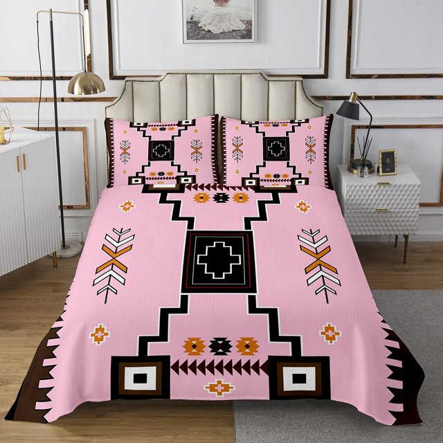 Erosebridal Tribal Aztec Coverlet Set King,Black Pink Bedding Set,Geometry Room Decor,3-Piece