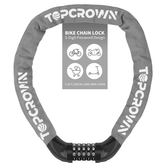 Candado de cadena para bicicleta Topcrown de 100 cm con combinación de 5 dígitos