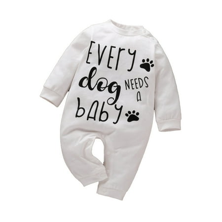 

Dezsed Every Baby Needs A Dog Letter Print White Romper Infant Baby Boys Girls Fall Clothes Cute Cartoon Print Romper Long Sleeve 0-18M Kawaii Clothes