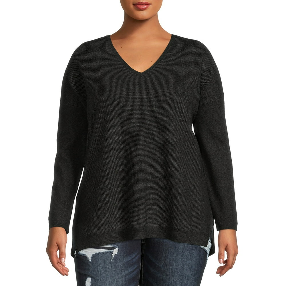 Terra & Sky - Terra & Sky Women's Plus Size Brushed V-Neck Sweater ...