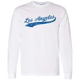 thumbnail image 2 of UGP Campus Apparel Los Angeles Baseball Script - Hometown Pride, Pitcher Long Sleeve T Shirt - Medium - White/Blue, 2 of 6