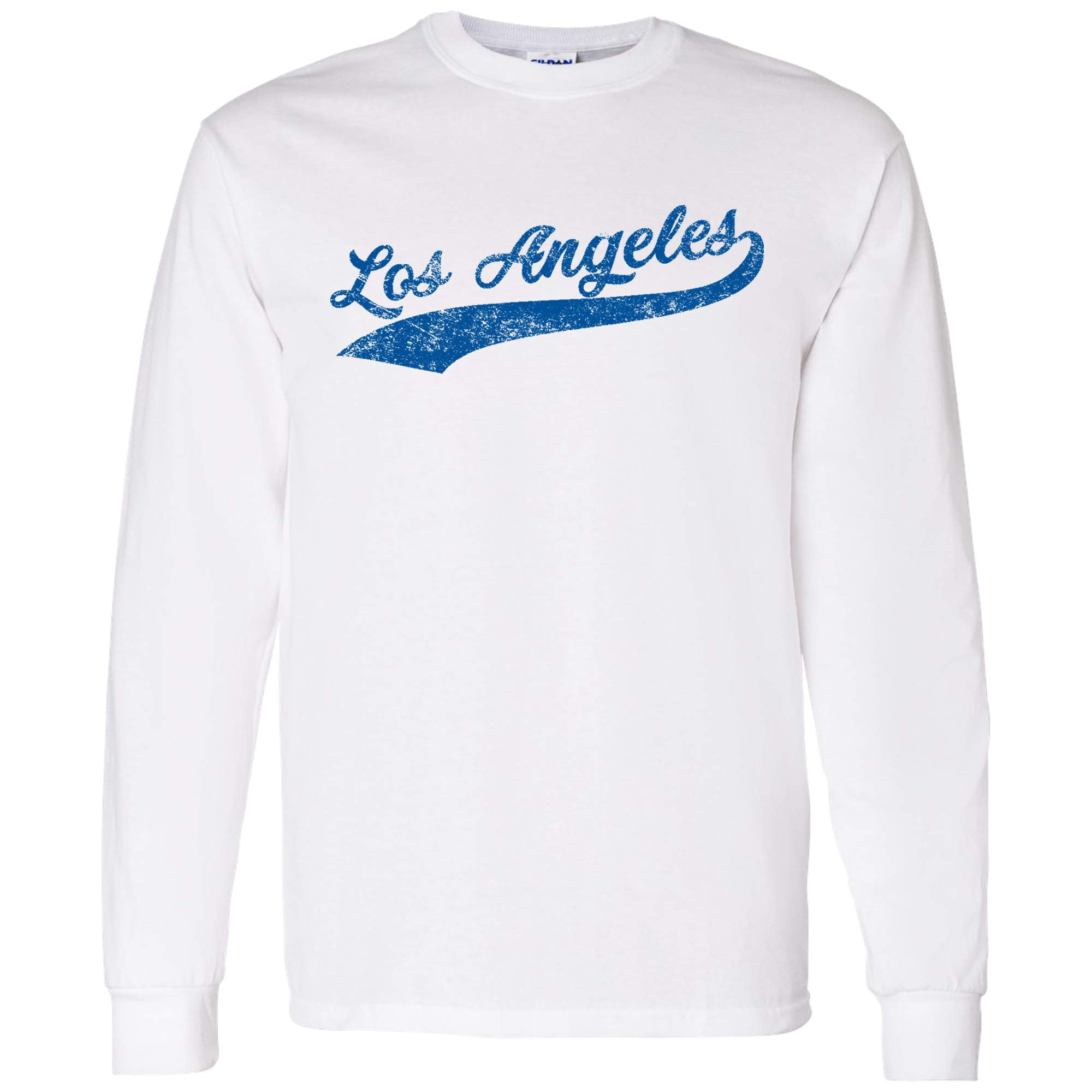 UGP Campus Apparel Los Angeles Baseball Script - Hometown Pride, Pitcher Long Sleeve T Shirt - 2X-Large - White/Blue, Men's, Size: 2XL