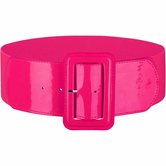 XIBUFE Women Wide Stretchy Belt Vintage Elastic Waist Belt for Dresses Fashion Ladies Waist Belt with Patent Square Vintage Elastic Waist Belt wide stretch belts for women