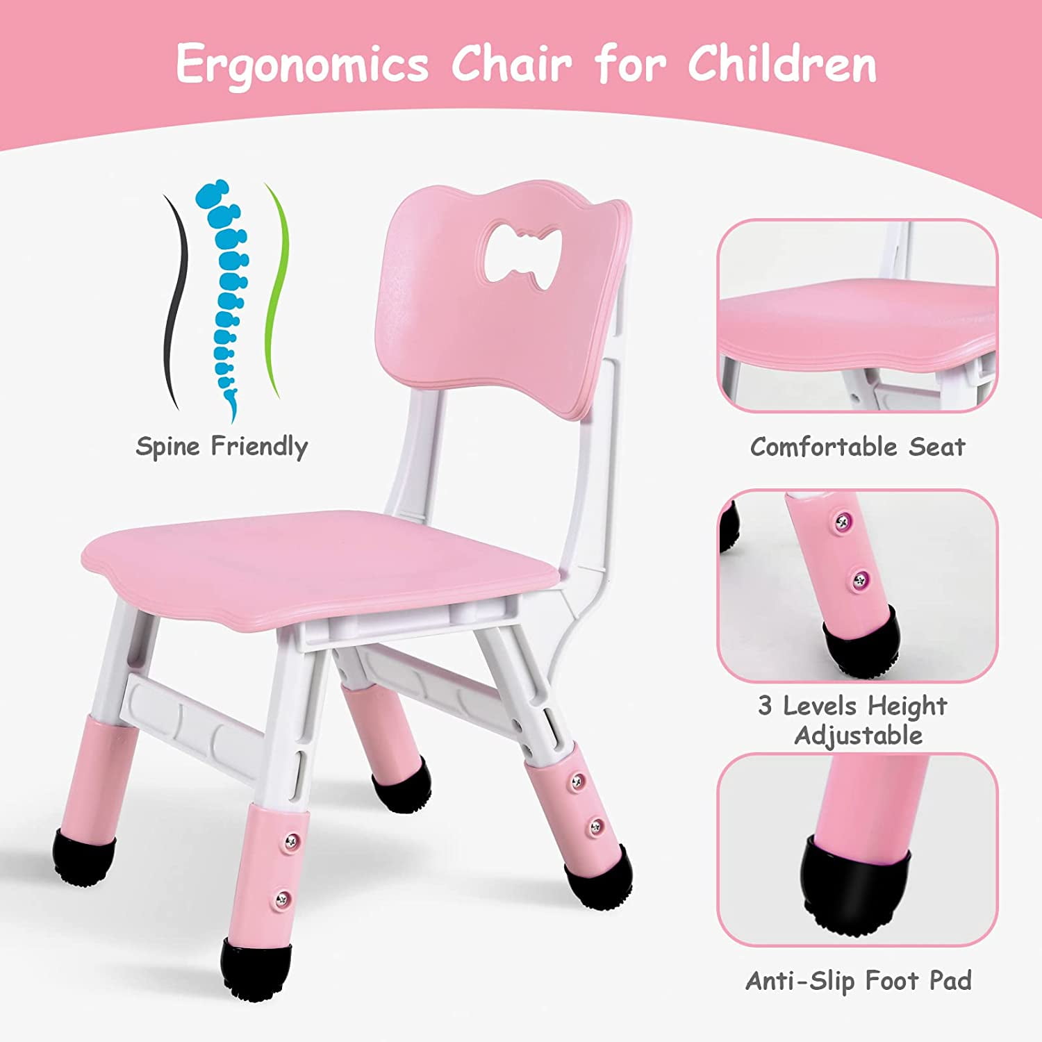 Arlopu Toddler Table & 4 Chairs Set, Height Adjustable Kids Multi Activity Table and Chairs for Drawing, Reading, Studying, Pink