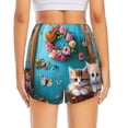 thumbnail image 2 of Lsque Whimsical Cats and Flowers Scene Printed Women's Running Shorts with Liner Pockets,Elastic Quick Dry Workout Athletic Gym Yoga Shorts,Womens High Waist Shorts-, 2 of 9