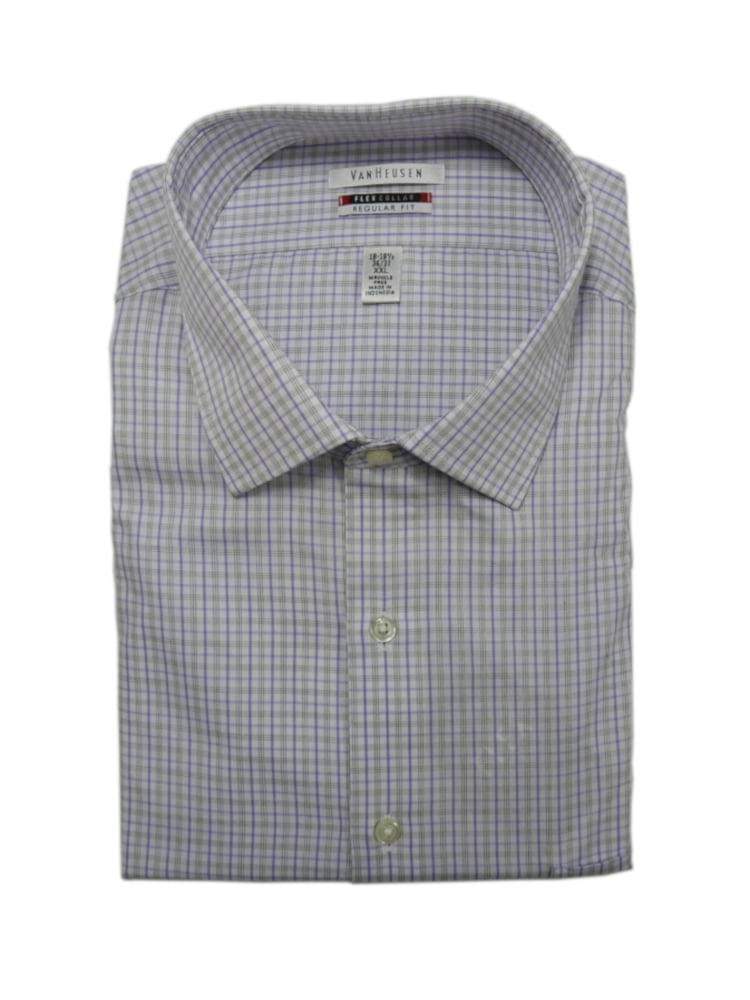 Van Heusen Mens Size X-Large 17-17.5 (36/37) Regular Flex Collar L/S Dress  Shirt, Purple/Multi