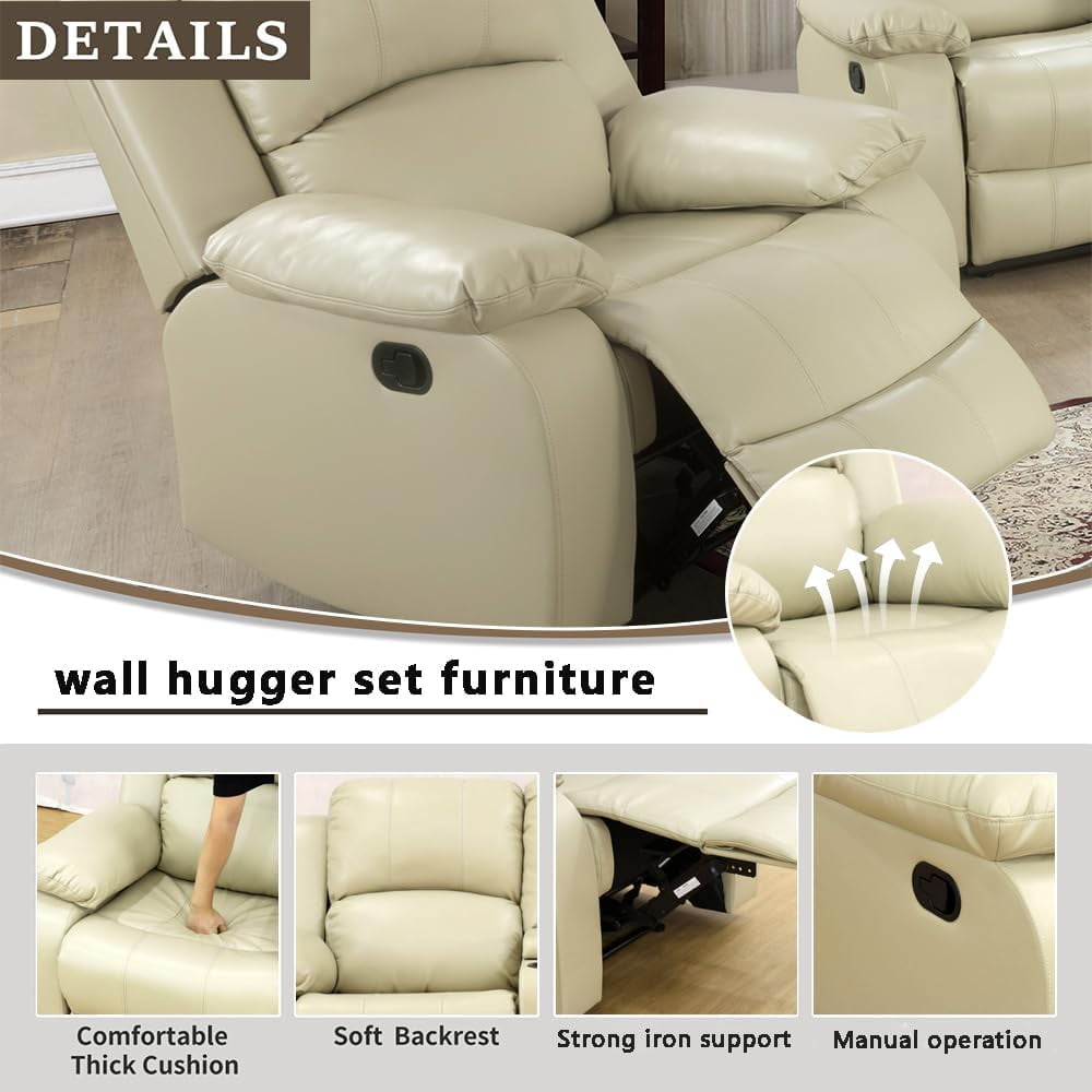 TrumanPick Manual Leather Recliner Chair,Overstuffed reclining Armchair Home Theater Sofa Recliner for Living Room,Beige