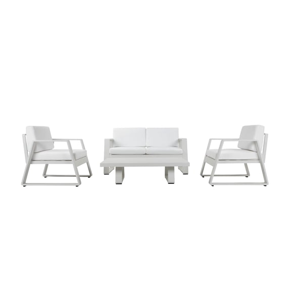 4 Piece Patio Sofa Set with Sled Base and Floor Protector, White