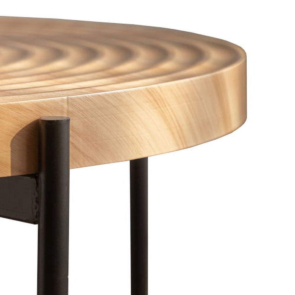 BSHTI Modern Thread Design Round Coffee Table,MDF Table Top with Cross Legs Metal Base(Set of 2 pcs )