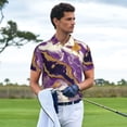 thumbnail image 3 of Balery Purple Gold Marble Swirls Camisa Polo de Hombre con Estampado, de Manga Corta y Tejido Medio, Camisa Tipo Golf Polo-4X-Large, 3 of 6