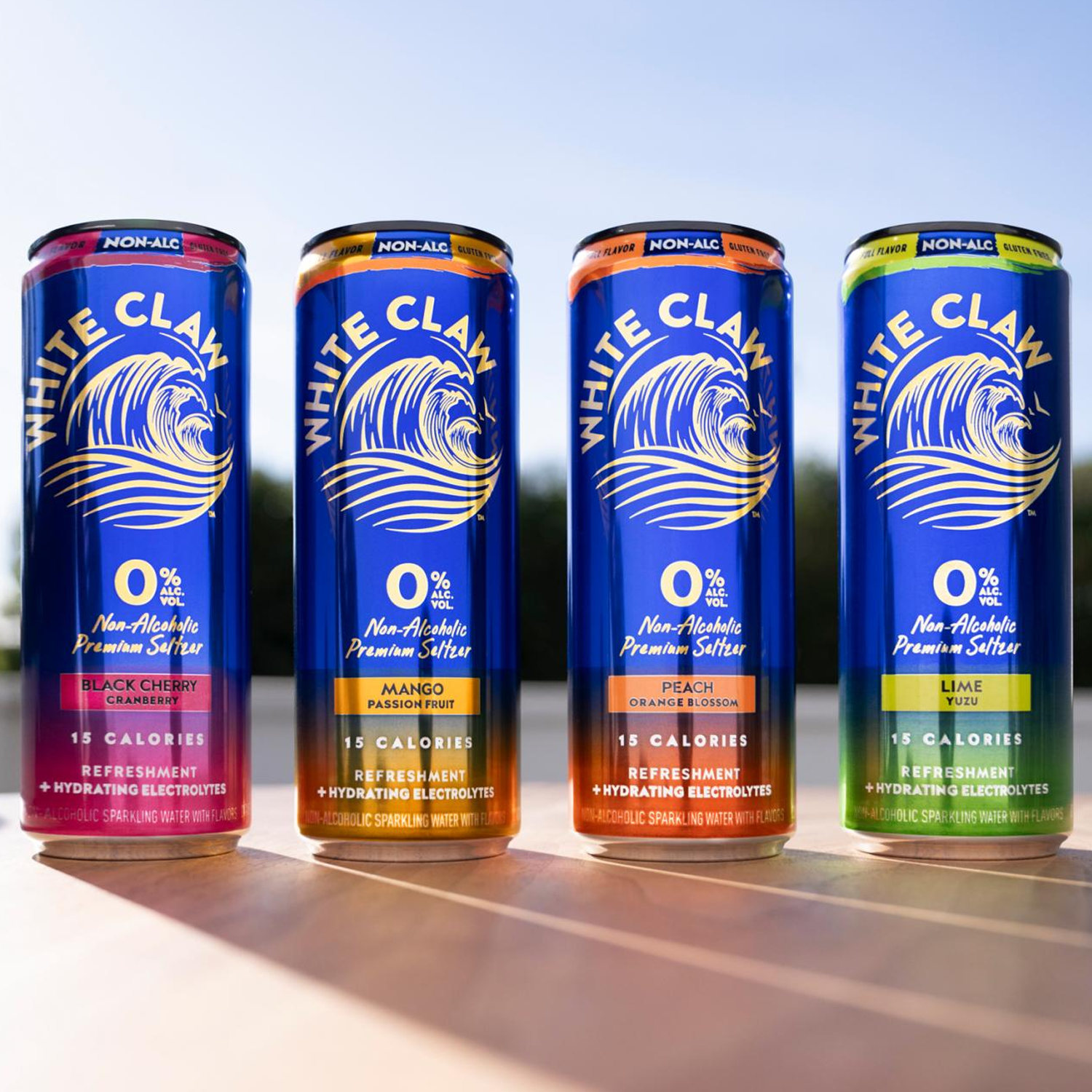 White Claw 8 Pack 0% Alcohol Peach, Mango, Lime and Black Cherry Non-Alcoholic Premium Non-Hard Seltzer | 15 Calories, Gluten Free, Hydrating Electrolytes