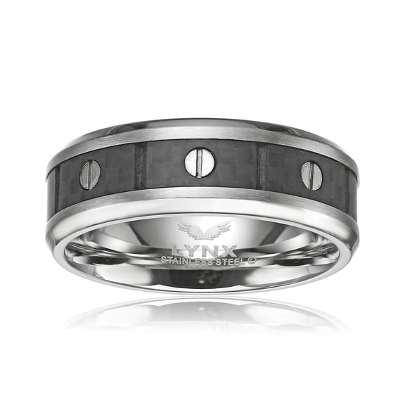 Men's Stainless Steel Forged Carbon Fiber Ring with Buttons, Jewelry Gift For Men - Size 8