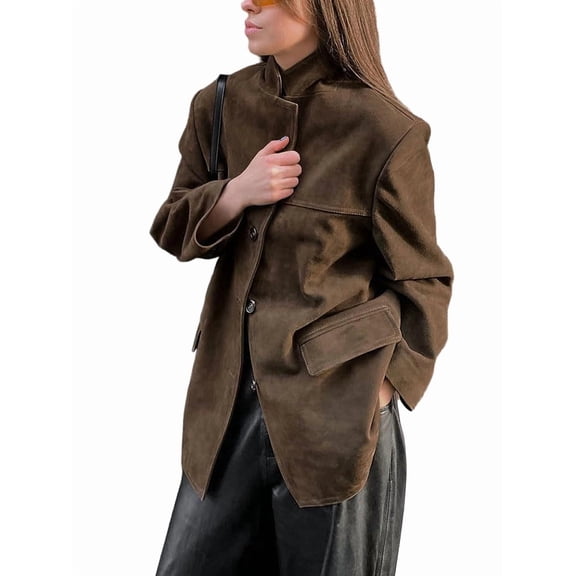 Brown Suede Jacket Women Suede Blazer Faux Suede Leather Suit Jacket Old Money Fall Aesthetics XXL