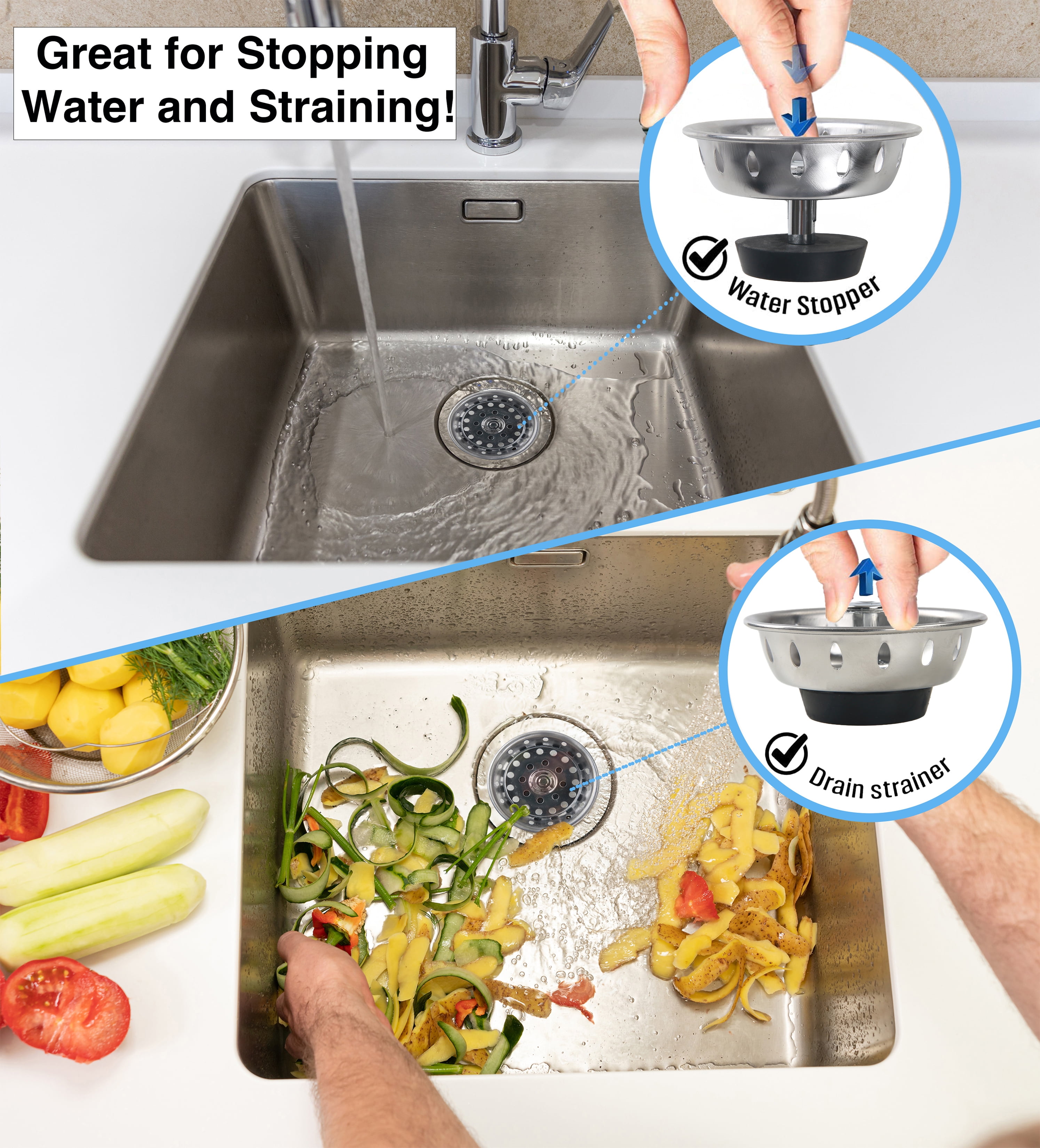 (3 pack) Mainstays Stainless Steel Deluxe Kitchen Sink Strainer Silver for 3.5" Drains