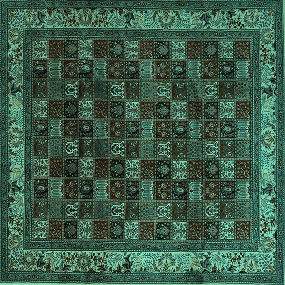 Ahgly Company Indoor Square Persian Turquoise Blue Traditional Area Rugs, 3' Square