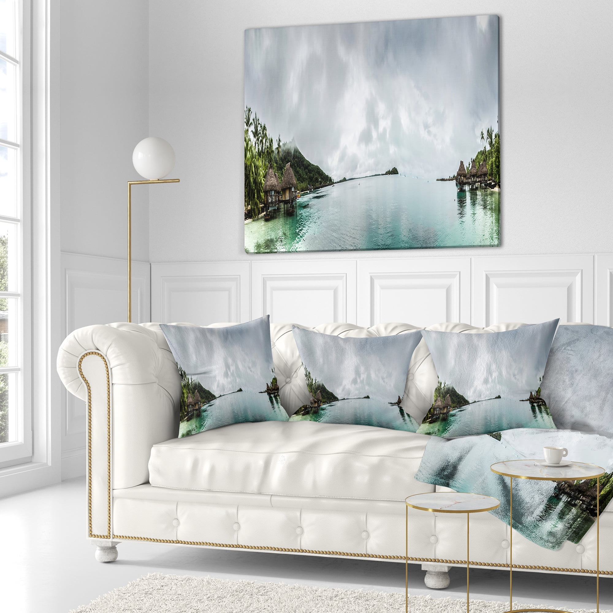 Designart Amazing Bora Bora Panoramic View - Seascape Throw Pillow - 18x18
