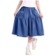 thumbnail image 2 of Mifsaly Girls Wide Leg Denim Culottes Sun Protection Flowy Kids Capri Pants Soft Lightweight Tiered Chambray Casual Summer Cropped Jean Pant with Pockets, 2 of 6