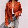 thumbnail image 2 of Women's Slim Fit Fringe Blazer Jacket Faux Suede Notched Lapel Long Sleeve Casual Tassel Outerwear for Party & Streetwear Orange-B S(S), 2 of 5