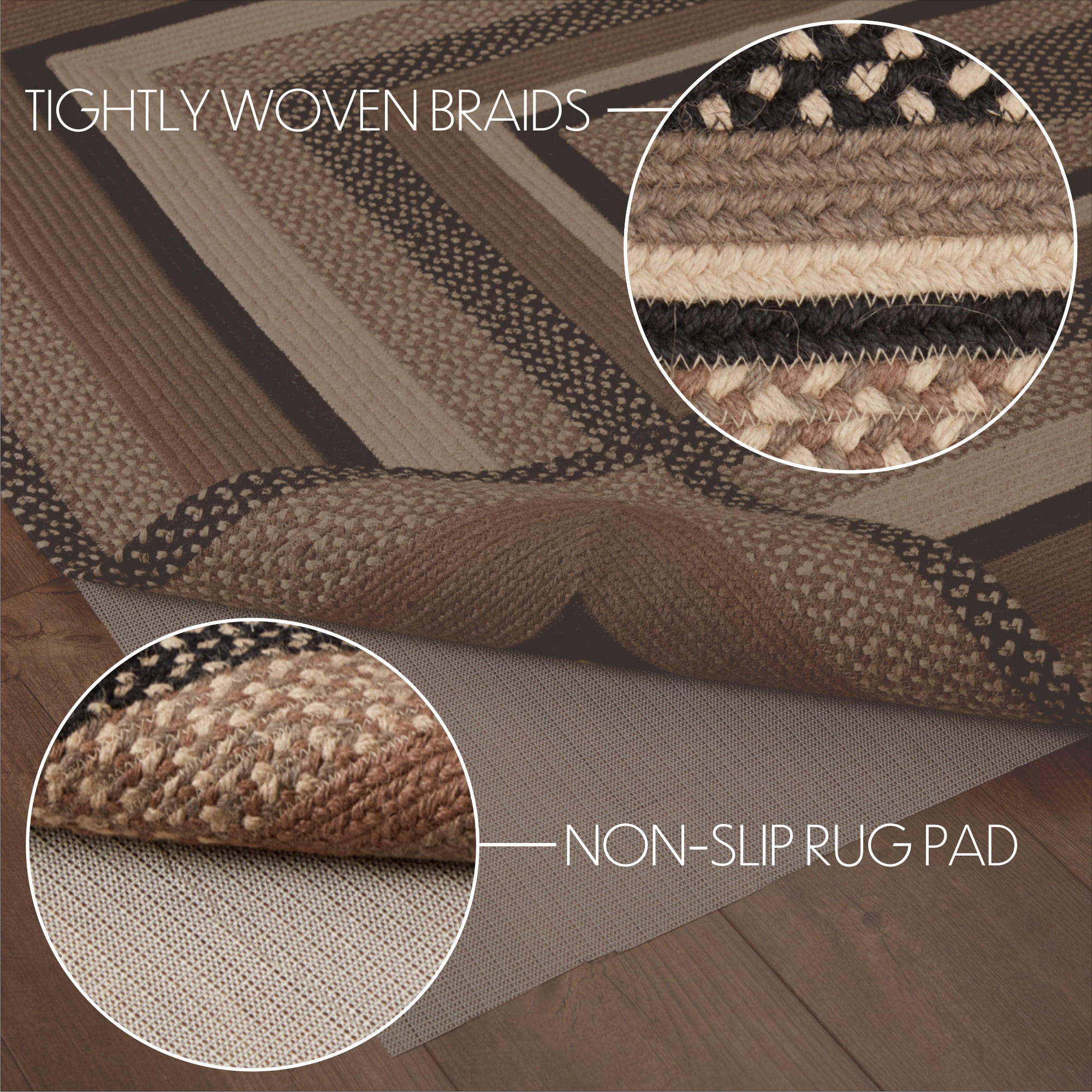 VHC Brands Jute Area Rug with Non-Skid Pad, Rectangular, Black & Tan, 60x96