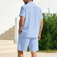 thumbnail image 4 of VBTAPA Mens 2 Piece Cotton Linen Outfits Summer Beach Matching Sets Short Sleeve Button Down Shirts and Shorts Set with Pockets Light Blue XXXL, 4 of 6
